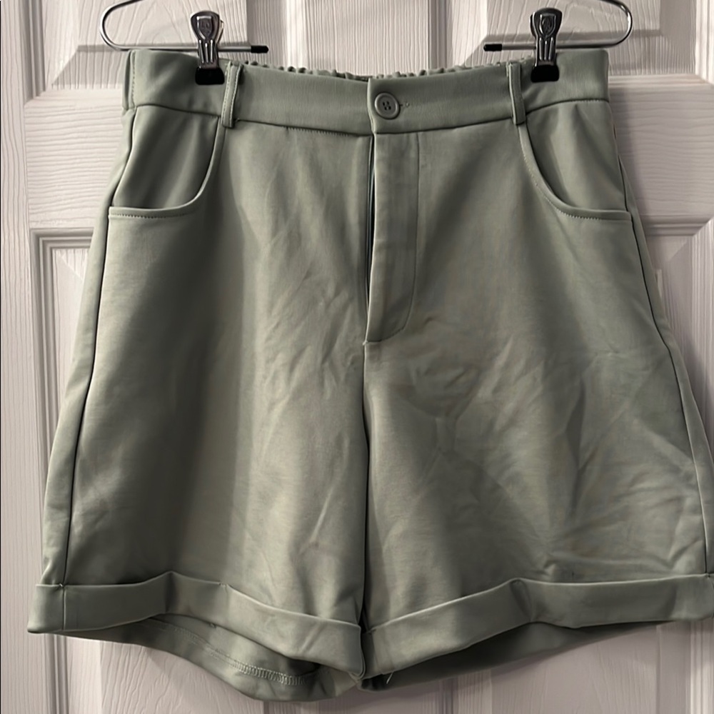 White Birch High Waist Green Shorts